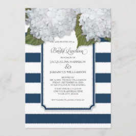 White Hydrangea Bridal Luncheon Navy Blauer Streif Einladung