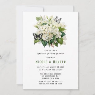 White Hydrangea Butterfly Wedding Couples Dusche Einladung