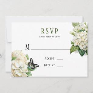 White Hydrangea Butterfly Wedding RSVP Cards Einladung