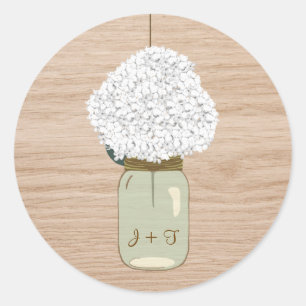 White Hydrangea & Country Mason Jar Brautparty Runder Aufkleber