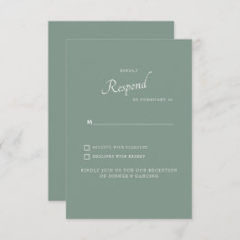 White Hydrangea Dark Sage Background Wedding RSVP