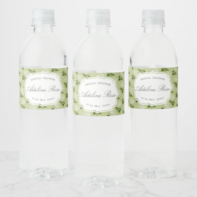 White Hydrangea Elegantes Brautparty Wasserflaschenetikett (Flaschen)