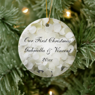 White Hydrangea Erstes Weihnachtsfest Foto Keramik Ornament