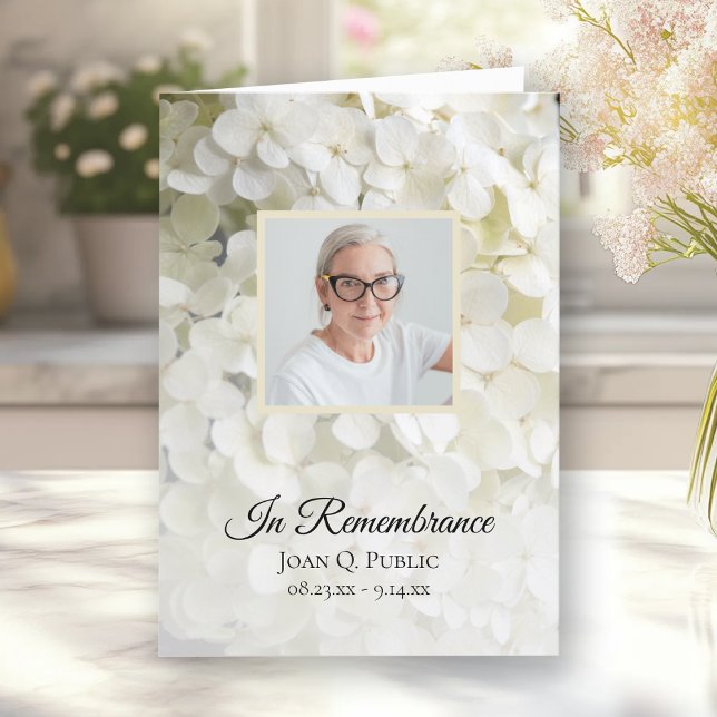 White Hydrangea Floral Beerdigung Service geklappt Programm (Von Creator hochgeladen)