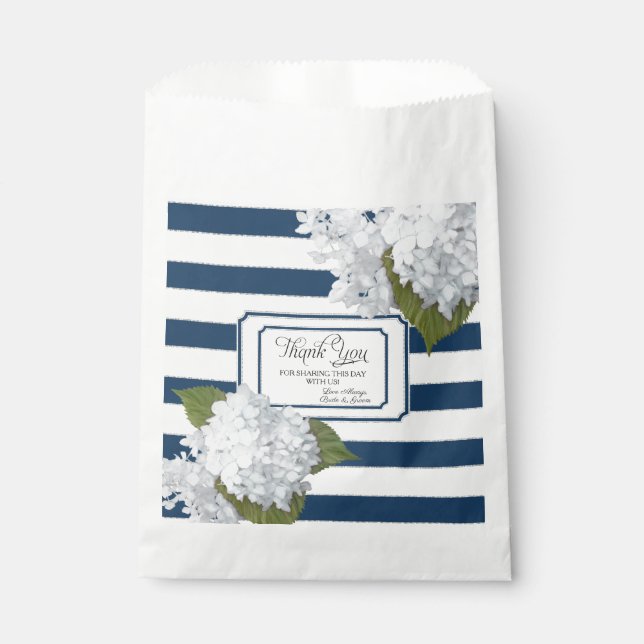 White Hydrangea Floral Garden Navy Blue Vielen Dan Geschenktütchen (Vorderseite)
