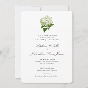 White Hydrangea Grandmillennial Wedding Gingham Einladung