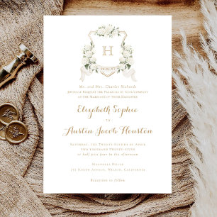 White Hydrangea Greenera Wappen Monogram Wedding Einladung