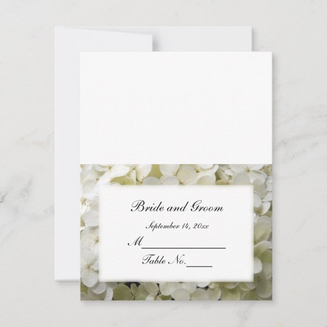White Hydrangea Hochzeitsempfang Platzkarte RSVP Karte (Vorderseite)