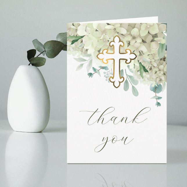 White Hydrangea Holy Cross Religious Thank You Karte (Von Creator hochgeladen)
