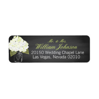 White Hydrangea Jar Chalkboard Wedding Label