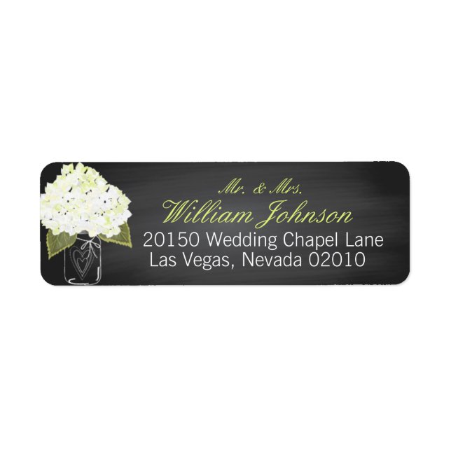 White Hydrangea Jar Chalkboard Wedding Label (Vorne)