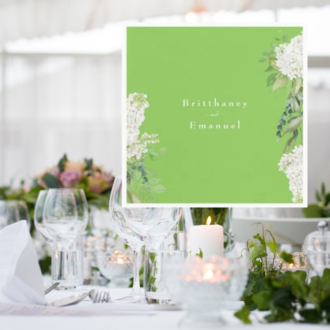White Hydrangea Lime Green Wedding Serviette (Von Creator hochgeladen)