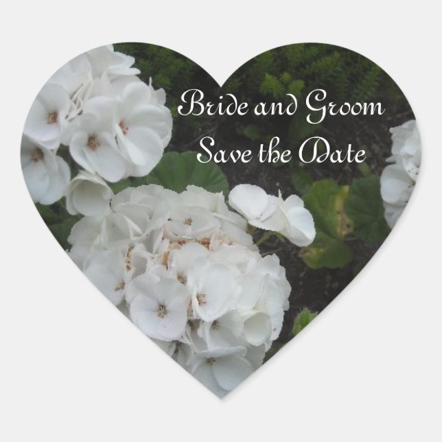 White Hydrangea Save the Date Herz-Aufkleber (Vorderseite)