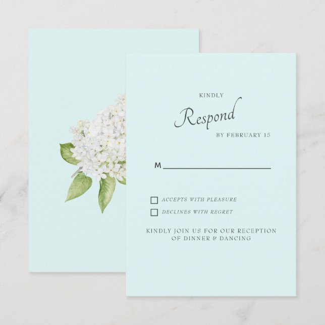 White Hydrangea Seafoam Background Wedding RSVP Karte (Vorne/Hinten)