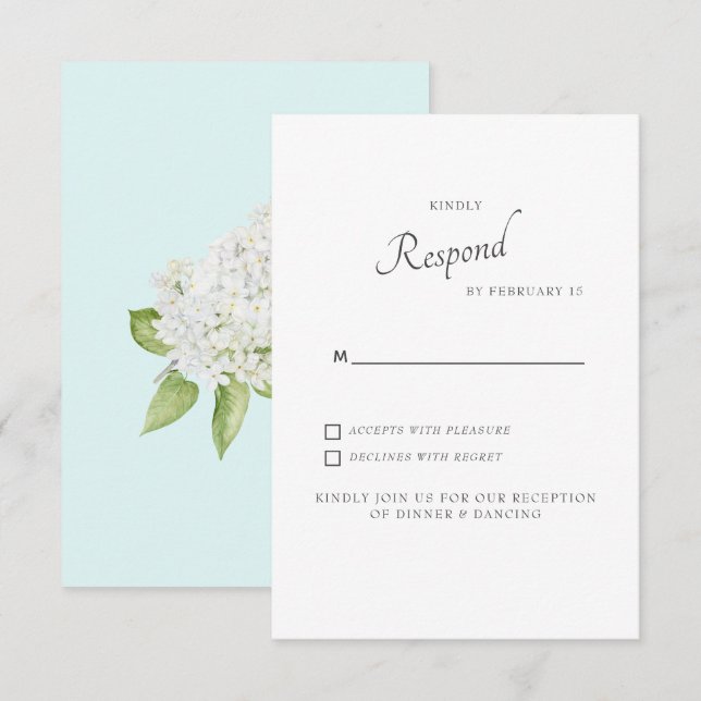 White Hydrangea Seafoam Wedding RSVP Karte (Vorne/Hinten)