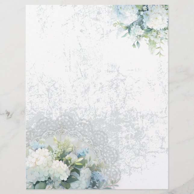 White Hydrangea Shabby Chic Scrapbook Paper (Vorderseite)