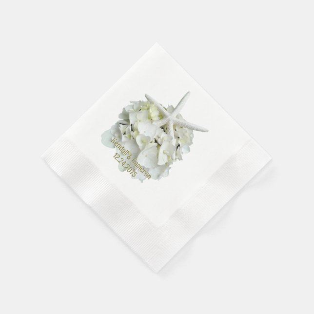White Hydrangea Starfish Hochzeit Serviette (Ecke)