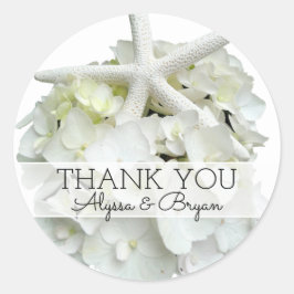 White Hydrangea Starfish Wedding Vielen Dank Runder Aufkleber