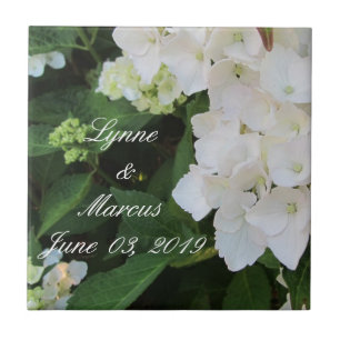 White Hydrangea Wedding Date Keepake Fliese