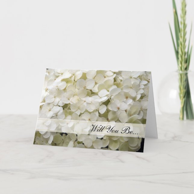 White Hydrangea wirst du meine Bridesmaid sein Einladung (Vorderseite)