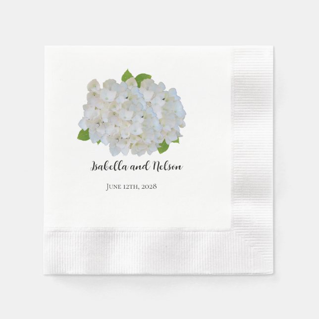 White Hydrangeas Personalisiert Wedding Napkins Serviette (Vorderseite)