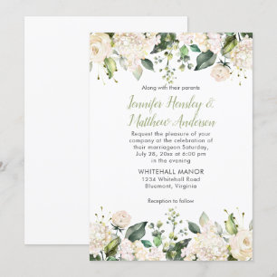 White Hydrangeas Rose Grüne Hochzeit Einladung