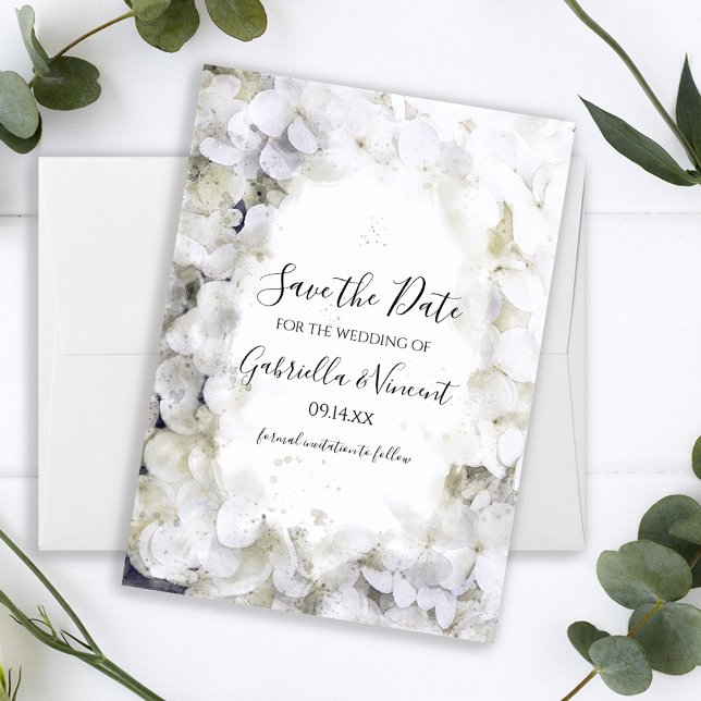 White Hydrangeas Wassercolor Hochzeit speichern Si Save The Date (Von Creator hochgeladen)