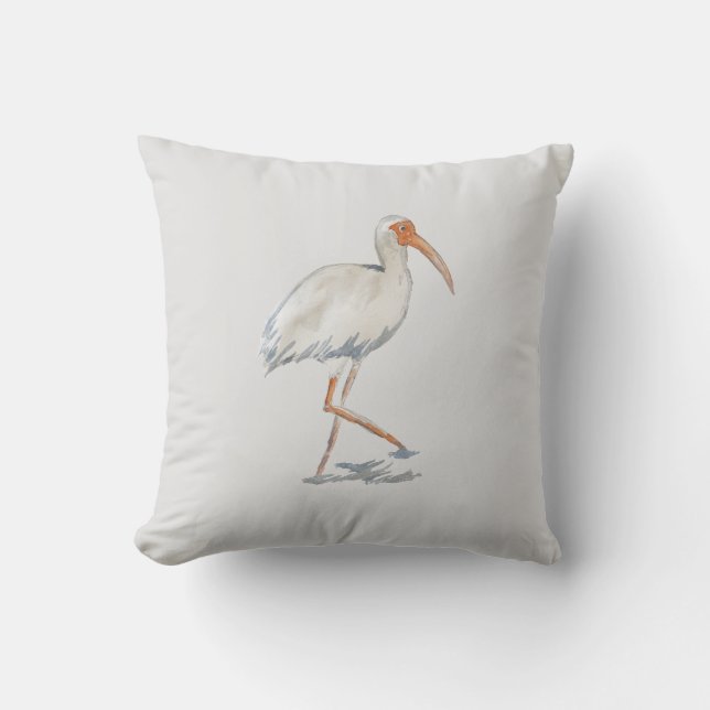 White Ibis Tropical Painting Neutral Pillow Kissen (Vorderseite)