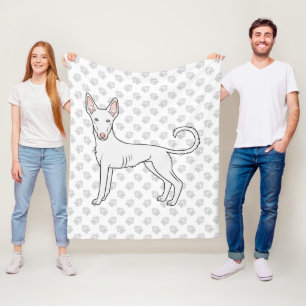 White Ibizan Hound Smooth Coat Cartoon Dog & Paws Fleecedecke