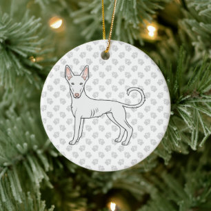 White Ibizan Hound Smooth Coat Cartoon Dog & Paws Keramik Ornament
