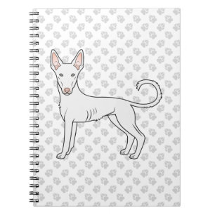 White Ibizan Hound Smooth Coat Cartoon Dog & Paws Notizblock