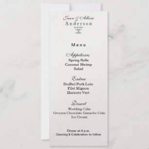 White Ice Shimmer Menu Card für Hochzeiten & Galas Einladung