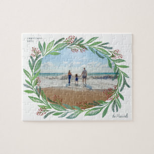 White Illustrated Leaf Wreath Foto Frame Puzzle