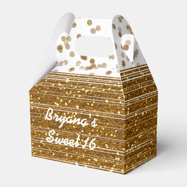 White & Imitate Gold Confetti Dots Gefälligkeitsbo Geschenkschachtel (Vorderseite)