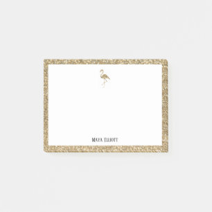 White & Imitate Gold Glitzer Flamingo, Grenze mit  Post-it Klebezettel