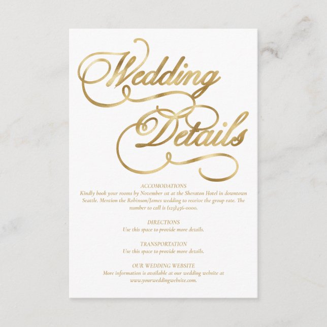 White & Imitats Gold Foil Calligrafy Formal Weddin Begleitkarte (Vorderseite)