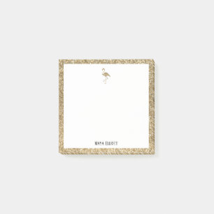 White + Imitats Gold Glitzer Flamingo & Border, Na Post-it Klebezettel