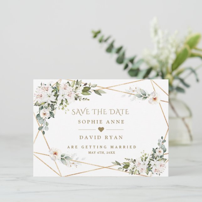 White Imperial Lilies Rose Save The Date (Stehend Vorderseite)