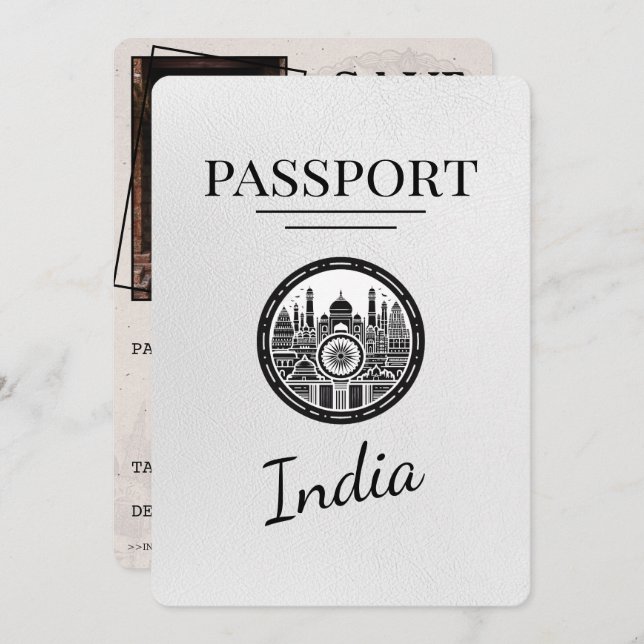 White India Passport Save the Date (Vorne/Hinten)
