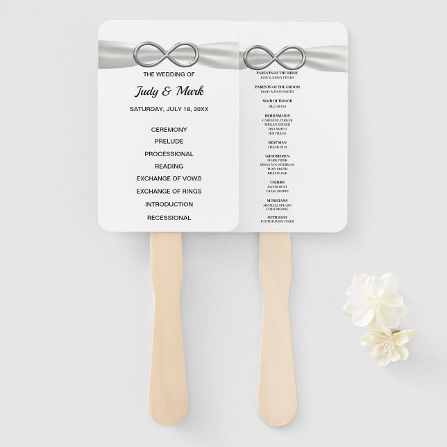 White Infinity Wedding Program Fans Fächer (Vorne und Hinten)