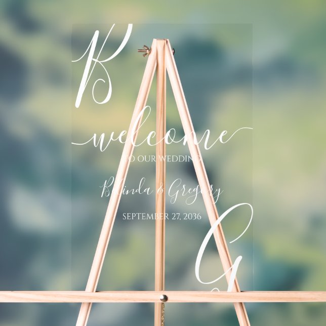 White Initials Wedding Willkommenszeichen Acrylschild (Neutral)