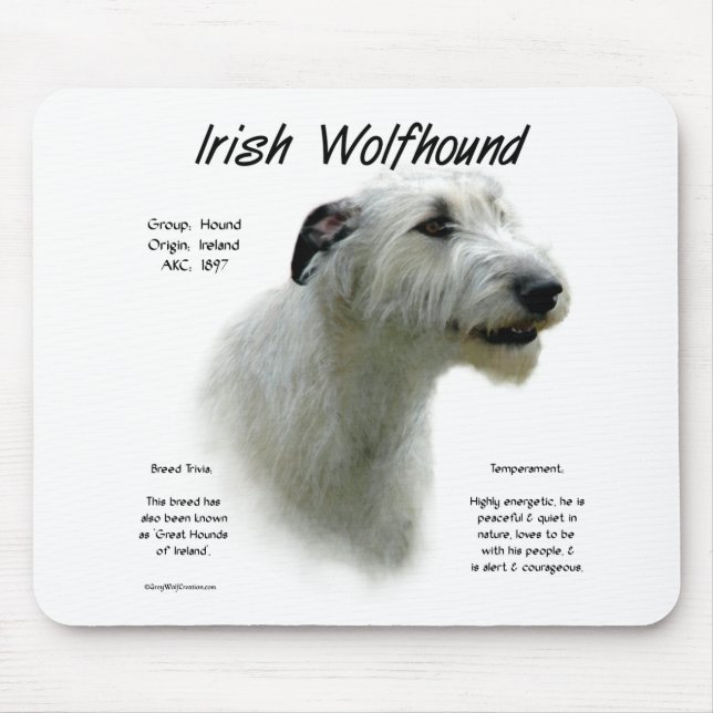 White Irish Wolfhound History Mousepad (Vorne)