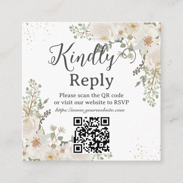 White Ivory Floral Wedding Bridal Shower QR RSVP Begleitkarte (Vorderseite)