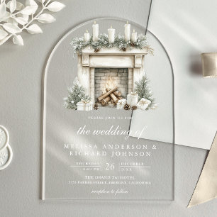 White Ivory Weihnachts Feuerplatz Arch Wedding Acryleinladungen
