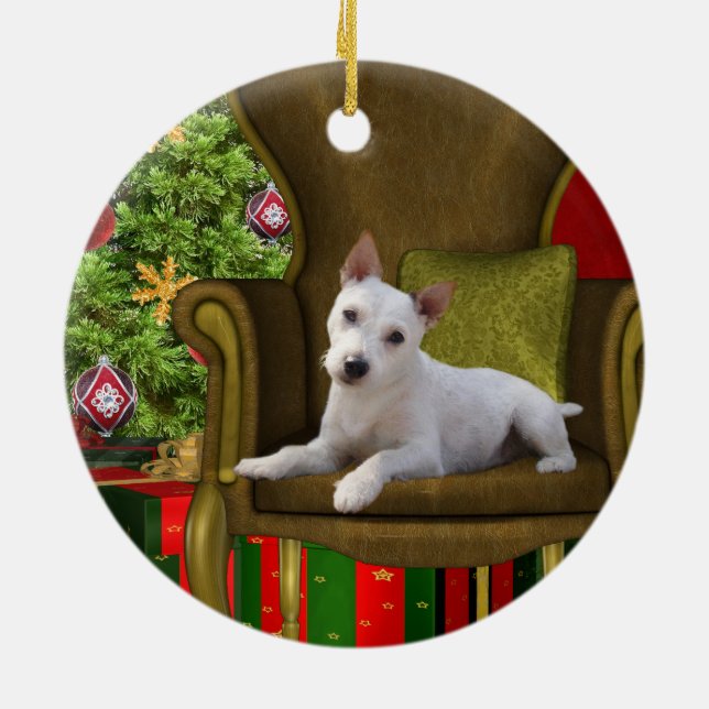 White Jack Russell Christmas Keramikornament (Hinten)