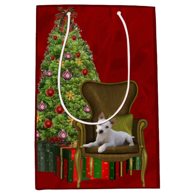 White Jack Russell Christmas Mittlere Geschenktüte (Vorderseite)