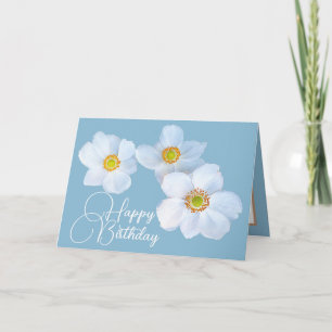 White Japanese Anemones Sky Blue Color Background Karte