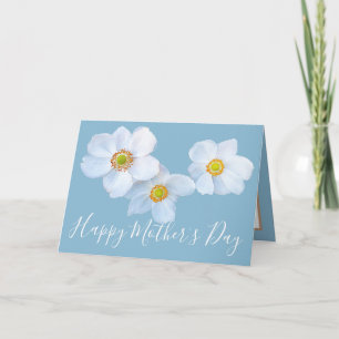 White Japanese Anemones Sky Blue Color Background Karte