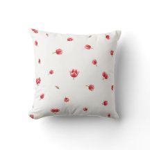 White Japanese Red Tulip Floral Pattern クッション