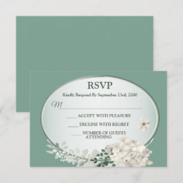 White Jasmine Floral Green Geometric Wedding Party RSVP Karte